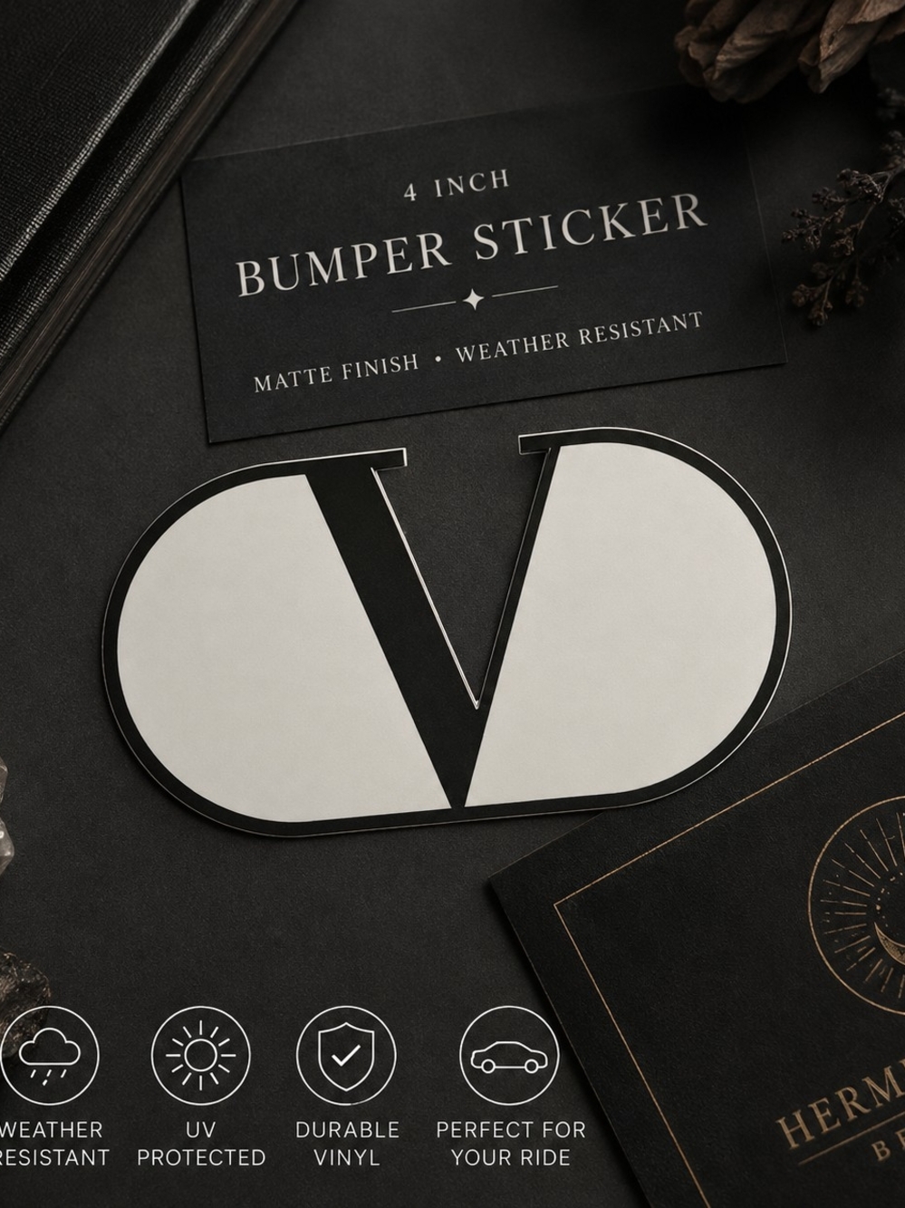 4-Inch Matte V Logo Bumper Sticker | Black & White Vinyl Decal